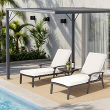 Lounge Patio Stuhl Mit Baumwolle Kissen, Verstellbares Liegendes Rostfestes Aluminum Poolside Chaise Lounge Möbel, Wasserdichtes Beige Kissen (1st) - Beige - View 3