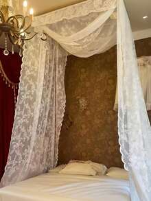 1 pieza Tela de encaje francés blanco para arco, suministros de decoración para fondo de fiesta de boda, decoración de mesa de fiesta de cumpleaños, hilo de embalaje de flores, tela de arco de boda para decoración, organza decorativa para respaldo de silla, favor de fondo de fiesta de novia, decoración de baby shower, bordes de encaje elegantes adecuados para decoración de cubrecamas, decoración de fiesta de San Valentín, decoración navideña