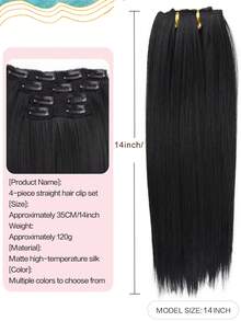 Clip In Hair Extensions, Hair Extensions Thick Long Lace Weft Lightweight Synthetic Hairpieces For Women (14 Inch-125 Gram) - Multicolor - View 2