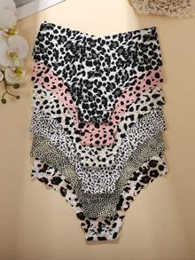 6件装女士豹纹内衣，波浪蕾丝V型提拉，亲肤顺滑，无缝设计，适合健身和瑜伽 - 彩色 - 查看 2