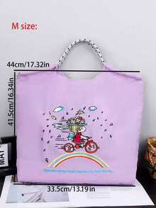 1 件新款休闲刺绣彩虹女孩图案轻质尼龙大容量购物手提包，适合通勤、派对、单肩和斜挎 - 彩色 - 查看 10