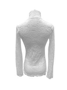 2025 Autumn Lace Stand Collar Undershirt For Women, Fitted Mesh Slim Fit Top - White - View 5