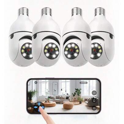 4PCS 5MP Light Bulb Security Camera -2.4GHz WiFi 3K Security Cameras Wireless Outdoor Motion Detection And Alarm,Two-Way Talk,Color Night Vision,Human Detection, Bulb Camera