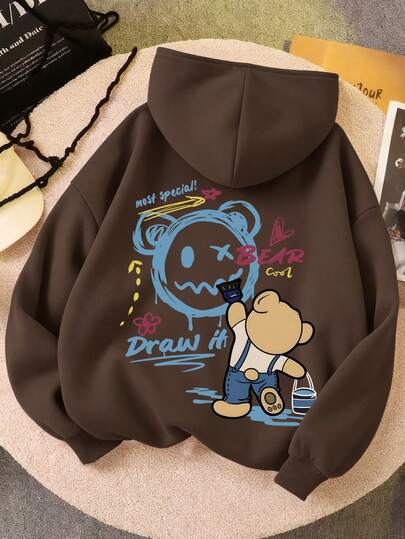 Sudadera con capucha de manga larga para niños con estampado de graffiti de dibujos animados y diseño infantil, ropa de otoño e invierno para estudiantes niños preadolescentes