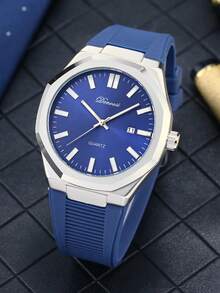 1pc Men's Silicone Watch Band, Multi-Function Business Fashion Wristwatch With Luminous, Waterproof, Customizable - Silver - View 3