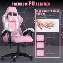 GartistGo Ergonomic Gaming Chair, With Cushion And Adjustable Backrest For Adults, Rotatable And Stable - Pink and White - View 5