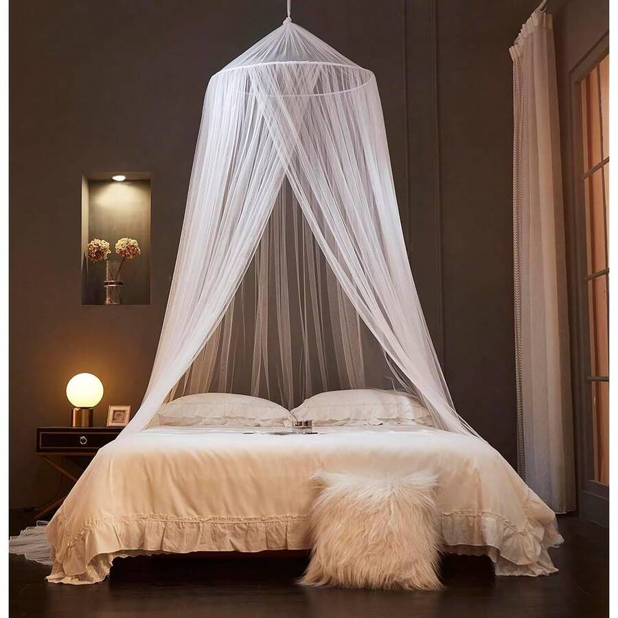 Bed Canopy Mosquito Net For Bed,Canopy Bed Curtains For FTwin Full FQueen FKing Size Bed,Dome Mosquito Netting Bed Tent For Indoor Outdoor,White,White - trắng - Xem 1