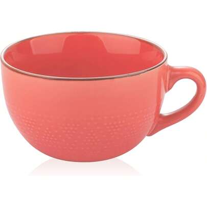 VanEnjoy Taza de café grande clásico rosa y tazón de sopa, tazón gigante de cerámica de 24 onzas con tapa, apto para microondas