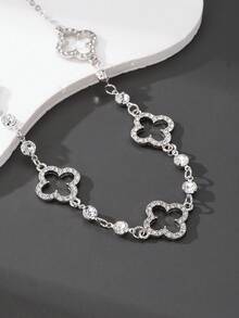 1 chiếc vòng cổ mặt cỏ 4 lá rỗng đính kim cương lãng mạn, tinh tế, sang trọng, cao cấp, ngọt ngào, may mắn dành cho nữ - Bạc - Xem 3