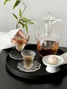 1 Set Lotus Petal Shaped Glass Tea Cup & Saucer Set, Japanese Retro Style Tea Cup & Saucer Set, Vintage Inspired Tea Cup & Saucer Set For Restaurant, Living Room, Tea House - Transparent - View 1