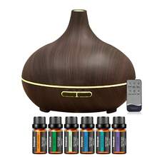 Aromatherapy Diffuser & 6 Essential Oils Set, 550ml Diffuser Ultrasonic Diffuser Cool Mist Humidifier With 4 Timers 7 Colors Light Waterless Auto Off For Large Room Office, Dark Wood Grain - Màu be - Xem 10