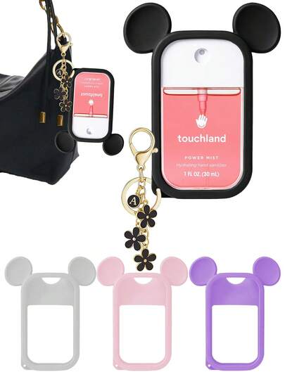 2pcs/1pc/Set Touchland 1oz (30ml) Hand Sanitizer Spray Protective Case, 26 Flower Letter Pearl Bag Charm Spray Bottle Marker, And Silicone Mouse Ear Shaped Spray Bottle Anti-Drop Anti-Collision Protective Case, Pearl Bracelet Design, Easy To Carry For Travel, Can Be Easily Hung On Bags, Keys Or Children's Backpacks, Wear-Resistant, Waterproof, Washable, Reusable Protective Case