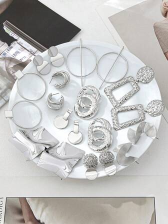 5 Pairs Geometric Metal Earrings Set, Suitable For Women's Daily Wear, Festivals, Parties, Gifts, Ideal For Gifting And Fashionable Look (Assorted)