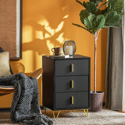 SoBuy Bedside Table, Nightstand With 3 Drawers And Storage Compartment, Modern Side Table For Bedroom And Living Room