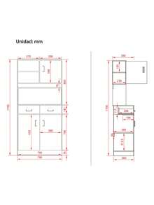 Mueble De Madera Cocina Con Cajones Puertas Estanterías 80cm - Gris - Ver 4