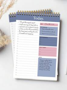 1本极简螺旋笔记本，52页无日期内页，可用于规划日程、办公及学生效率提升、待办事项清单、教师用品、返校季用品，男女皆宜的礼物 - 彩色 - 查看 4