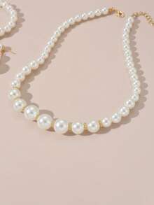 4pcs/Set Girls White Pearl Beaded Necklace, Bracelet, Earrings Jewelry Set, Suitable For Daily Decoration
