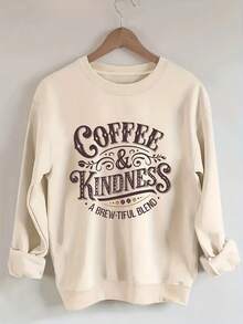 Women's Drop-Shoulder Sweatshirt, Casual Long-Sleeve Round-Neck Pullover For Spring And Summer, Casual Attire Top, Outerwear, Women's Clothing, Patterned Sweatshirt, Casual Streetwear Sweatshirtgifts For Mom-Free Shipping - 杏色 - 查看 6