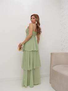 Elegant Women's Long Chiffon Dress With Padded Bra And Straps For Summer Parties 3RD SD1551 - 綠色 - 查看 3