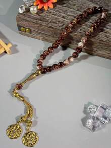 定制玻璃珠金色双流苏念珠，男女皆宜佩戴，沙特阿拉伯银色单流苏吊坠，33颗高品质念珠手链，穆斯林念珠，中东手链，奢华时尚男女通用手链，用于礼拜祈祷，节日礼物 - 彩色 - 查看 8