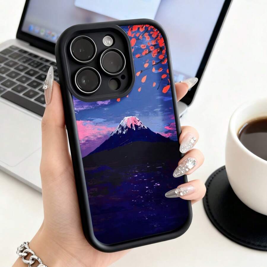 Funda de teléfono Diseño de paisaje de cielo de flor de cerezo del Monte  para  15 Pro Max  14 Pro  13  Galaxy S23 S22 S21 Funda de protección para teléfono Regalo de pareja para él y ella Presente de vacaciones - Café integral - Ver 1