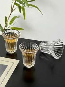 1 Set Lotus Petal Shaped Glass Tea Cup & Saucer Set, Japanese Retro Style Tea Cup & Saucer Set, Vintage Inspired Tea Cup & Saucer Set For Restaurant, Living Room, Tea House - Transparent - View 4