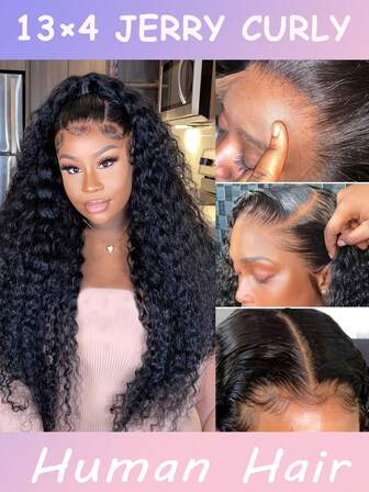 Elegant Long Curly Lace Front Human Hair Wig - 150% Density For Natural Looking Daily Use 13x4 Curly Lace Front Wigs Human Hair Jerry Curly Lace Front Wig Pre Plucked With Baby Hair Curly Human Hair Wigs For Women Natural Black Christmas Decorations Jerry Curly Wig Christmas Gifts For Women Jerry Curly Wigs Human Hair,8-34inch Jerry Curly Wig Baby Hair Edges Easy To Style No Glue Jerry Curly Human Hair(Bob Wigs 8-16inch)