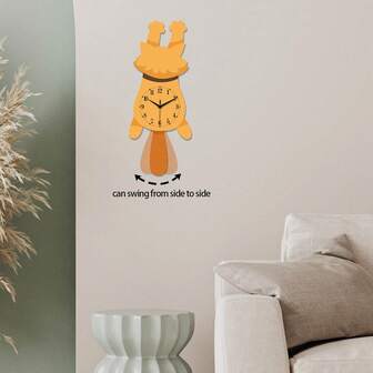 16-tums kreativ söt svängande kattsvansformad väggklocka i trä, unik design batteridriven tyst icke-tickande klocka, lämplig för vardagsrum, sovrum, barnrum, heminredning, utomhus, kök, kontor (batterier ingår ej), utmärkt present till vänner och kollegor