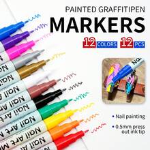 12 Colors Nail Art Pens, DIY Nail Highlighter & Outline Markers, Acrylic Paint Markers Set - Multicolor - View 9