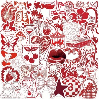 50pcs Vintage Cartoon Red Valentine's Day Stickers, Decorative For Phone, DIY Water Cup