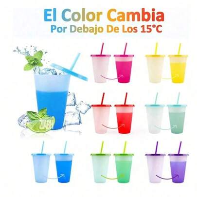 500ml Vasos mágicos reutilizables de plástico con tapas y pajitas, set de 20 piezas, adecuados para bebidas frías, jugos, agua, fiestas infantiles, cumpleaños, eventos decorativos