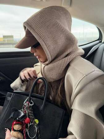 New 2-In-1 Knitted Hooded Scarf Balaclava Hat, Thick Warm Wool Scarf For Winter, Fashionable And Versatile Face Accessory