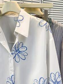 Women's New Floral Print White Blouse, Summer