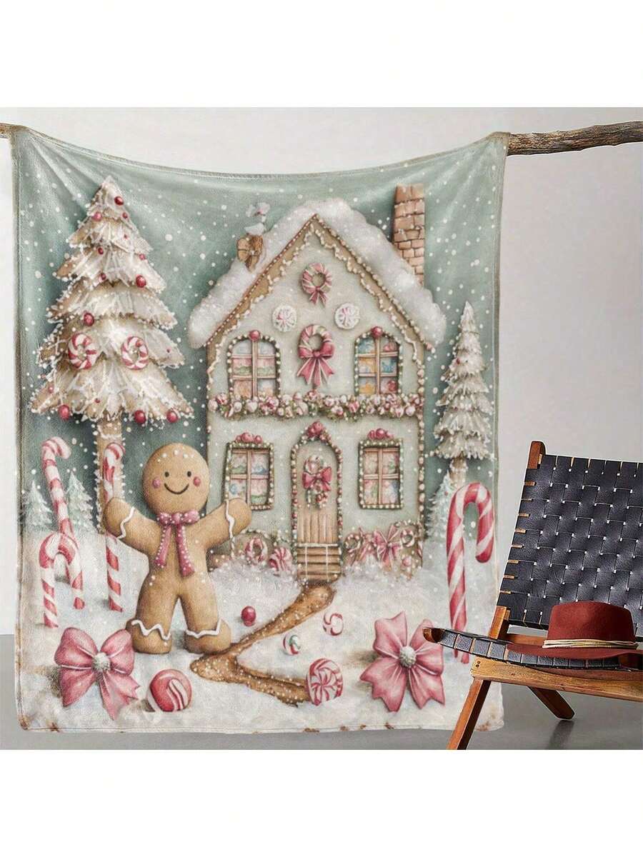 Coperta natalizia in flanella morbida e calda con disegni di pan di zenzero, casetta di caramelle e albero di Natale - Plaid versatile per divano, letto, auto, ufficio, campeggio - Regalo perfetto per Natale