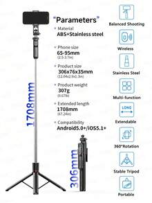 TOKQI 170CM Selfie Stick Tripod, 360° Panoramic Shooting Selfie Stick Tripod, Selfie Stick Tripod With Remote Control & Stabilizing Grip, Detachable Phone Mount & Telescopic Travel Tripod, Versatile Travel Tripod For Video & Selfies - Universal Smartphone Compatibility. - Multicolor - View 13