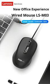 Lenovo M03 有線滑鼠，人體工學 USB 滑鼠，可調 DPI，兼容多種設備，辦公使用 - 黑色 - 查看 2