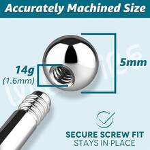 Piercing Balls & Spikes Externally Threaded - Spike Septum Balls Set For Belly, Tongue, Tongue, Eyebrow, Ear, Cartilage, Rook, Helix, Labret Stud Lip Rings, Snake Bites Piercing Jewelry Parts,Balls14g-5mm - 14克-5毫米球 - 查看 3