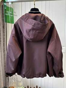 Spring/Autumn Loose Hooded Windbreaker Jacket For Women, Fashionable Versatile Short Bomber Jacket With Slimming Design - Deep Red - View 2