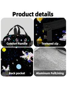 New Insulated Lunch Bag, Kids Thermal Lunch Box And Tote Bag, Polyester Exterior, Insulated Cotton Middle Layer, Foil Lining, Zipper Closure, Leakproof, Large Capacity, Reusable Lunch Bag, Astronaut Pattern For Boys & Girls, Back To School Printed Lunch Box Bag, New Year Kids Gift, Personalized Gift, Suitable For Travel, Camping, Work, School - one-size - View 6