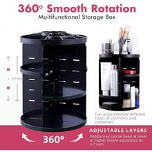 Organizador de maquillaje, organizador cosmético giratorio de 360 grados, vitrina de maquillaje de gran capacidad con 7 capas ajustables, con espacio para joyas, brochas de maquillaje y pintalabios (negro) - Negro - Ver 6