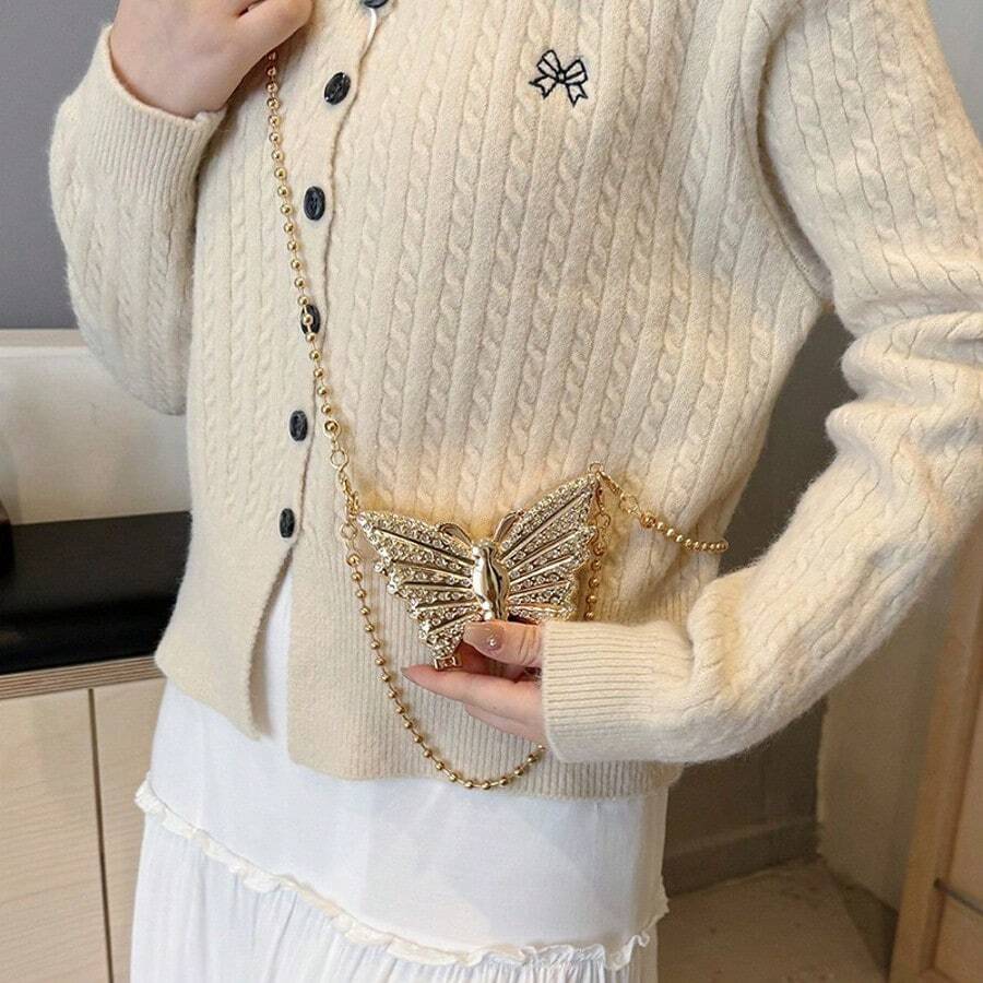 1 Pcs New FashionExclusive Design, Sparkly Butterfly Clutch With Chain, Women's Handbag With Sophisticated Edge - 金色 - 查看 1