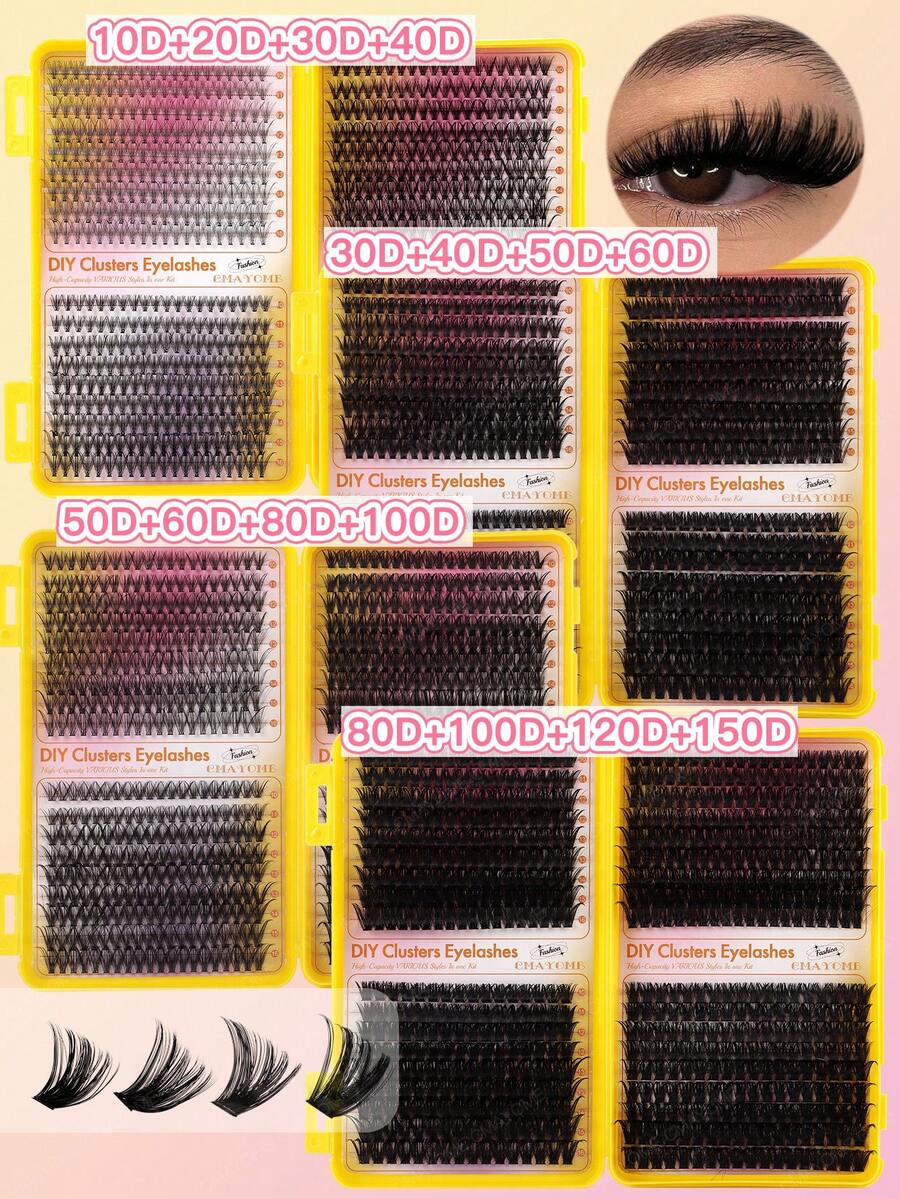 720/666/648 chiếc Cụm mi cong D Mi phân đoạn tự làm Dung tích lớn Sử dụng mi giả Sách, Thân thiện với người mới bắt đầu, Dễ sử dụng tại nhà, Mi giả siêu dày và mềm mại, Mi nối mềm mại và tự nhiên để làm to mắt