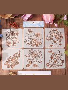 6pcs/Set Simple White PET Flower Outline Drawing Template DIY Flower Hollow Drawing Template Color Drawing Portable Drawing Template Tool - 18*13.8cm - View 7