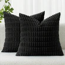 MIULEE Pack Of 2 Corduroy Decorative Throw Pillow Covers 20x20 Inch Soft Boho Striped Pillow Covers Modern Farmhouse Home Decor For Halloween Sofa Living Room Couch Bed Black,2220inchx20inchPackof2 - 2220英寸 x 20英寸,2個裝 - 查看 1