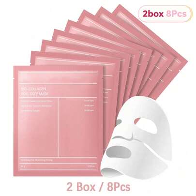 8 Pcs Collagen Deep Hydrating Facial Sheet Mask (2 Boxes) | Hyaluronic Acid & Niacinamide Infused | Alcohol-Free, Anti-Aging & Firming | Pore Minimizing, Overnight Radiant Skin | Unisex-Adult, All Skin Types Friendly | Light Beige Care, Local Warehouse