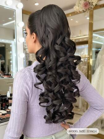 Ponytail Extension Drawstring Clip Style Wig, Dark Brown 22 Inch Deep Wave Synthetic Heat-Resistant Fiber Synthetic Wig, Suitable For Women's Parties And Daily Use