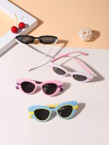 4 piezas Gafas de moda con montura de ojo de gato de colores caramelo divertidos para niñas de 4 a 8 años, adecuadas para salidas de vacaciones, regalos y fiestas - Multicolor - Ver 4