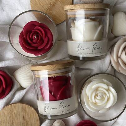 1pc Rose Shaped Aromatherapy Candle, Handmade Soy Wax Candle/Scented Candle, Helps Relieve Stress And Relax, Suitable For Home Decor, Bedroom Decor, Candle Gifts, Holiday Gifts, Birthday Gifts, Gifts For Her, Wedding Decor
