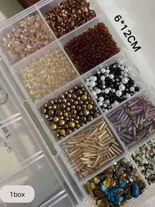 1 Caja de Materiales de Arte de Uñas con Inspiración Vintage, que incluye Piedras Trituradas, Perlas, Cuentas de Arroz, Conchas para Decoración de Uñas DIY, Accesorios de Uñas, Suministros de Uñas, Estilo Y2K - Multicolor - Ver 6