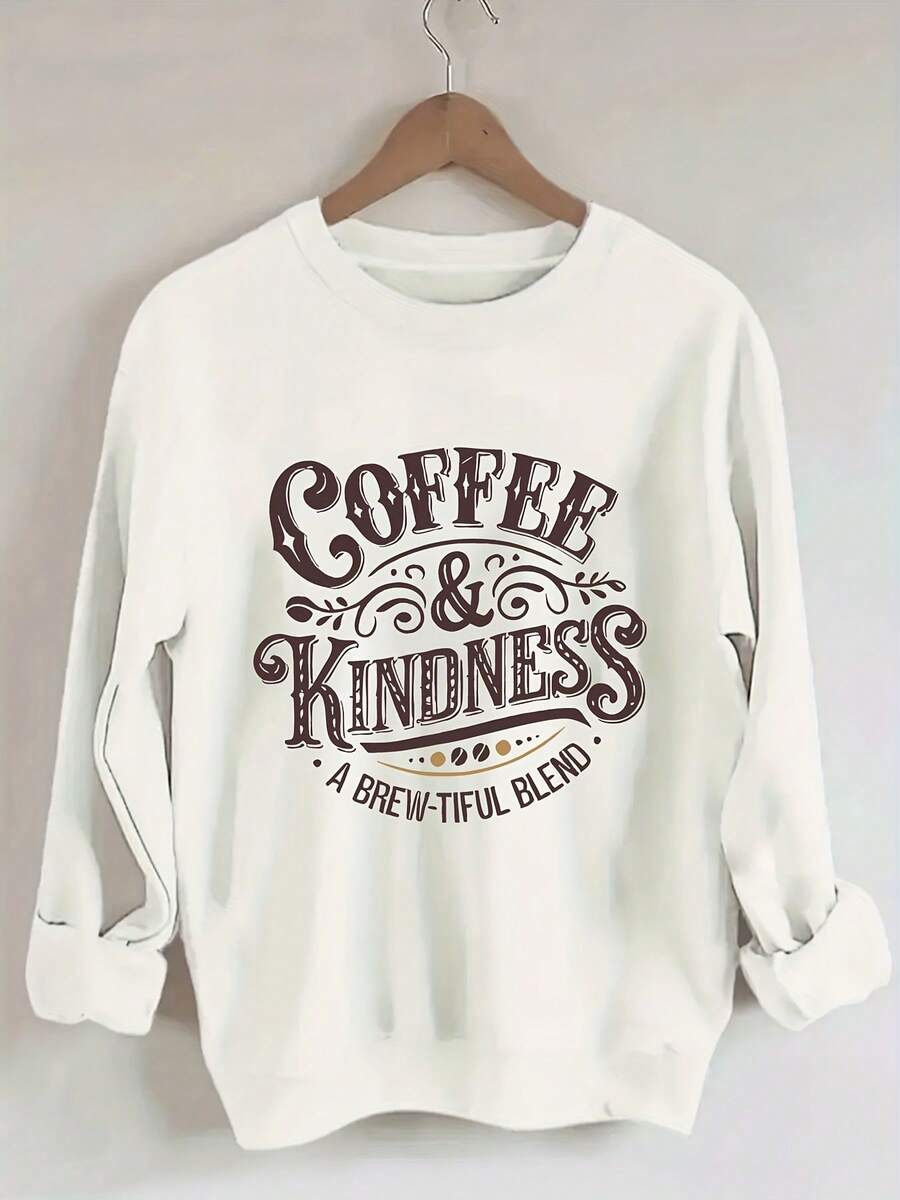 Women's Drop-Shoulder Sweatshirt, Casual Long-Sleeve Round-Neck Pullover For Spring And Summer, Casual Attire Top, Outerwear, Women's Clothing, Patterned Sweatshirt, Casual Streetwear Sweatshirtgifts For Mom-Free Shipping - 白色 - 查看 1